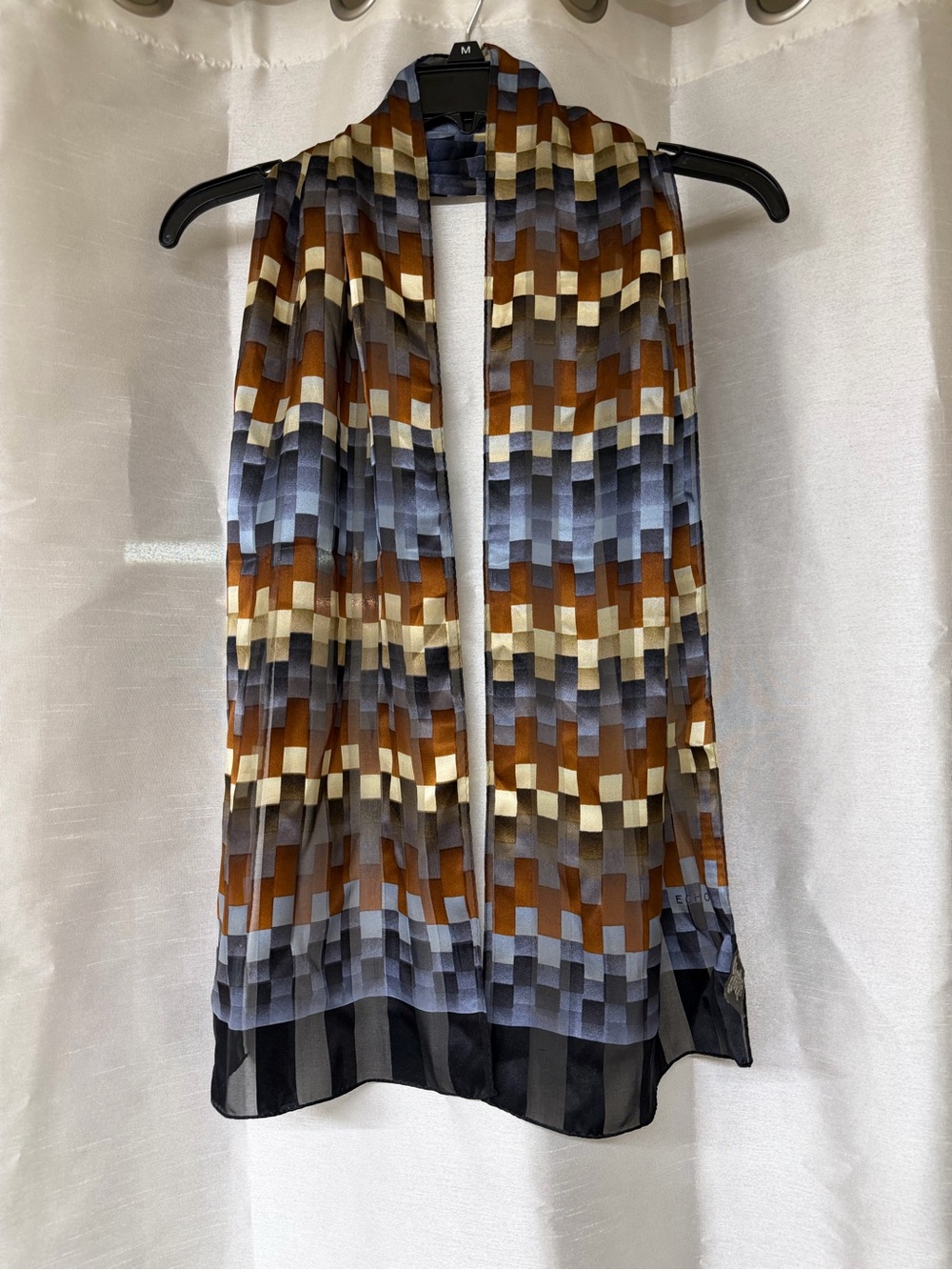 Echo Geometric Block Scarf in Brown, Blue & Cream